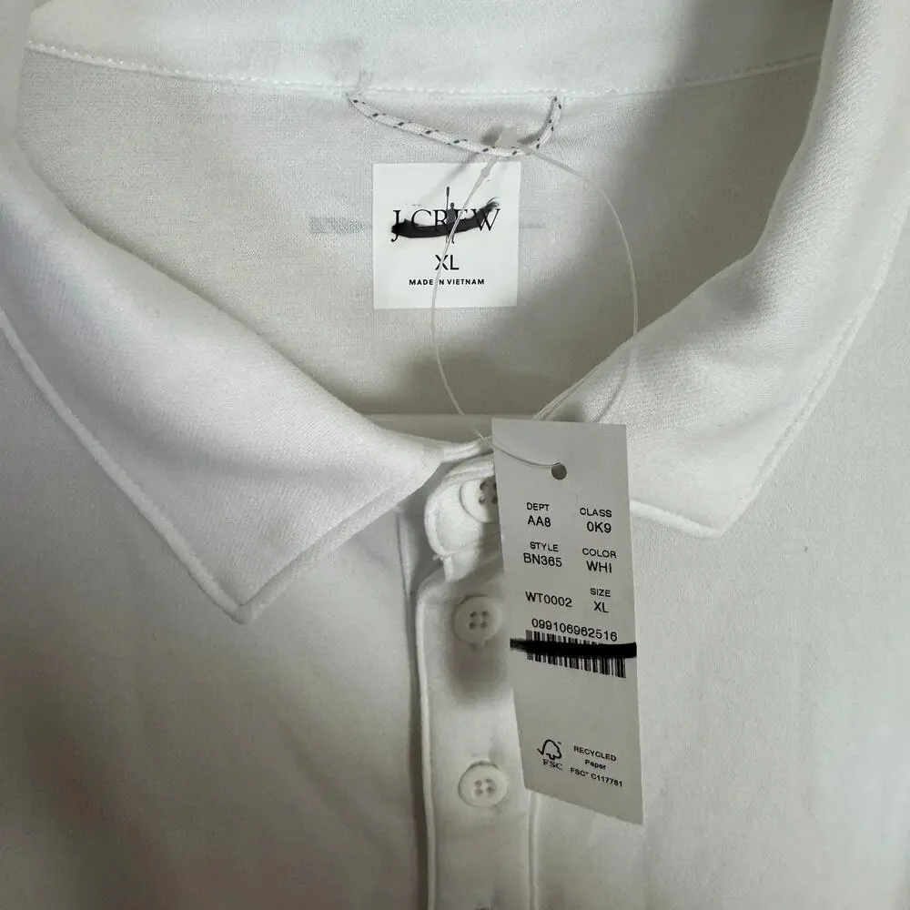J.Crew Performance Polo Shirt Men XL White Pullover Coolmax Short Sleeve Stretch